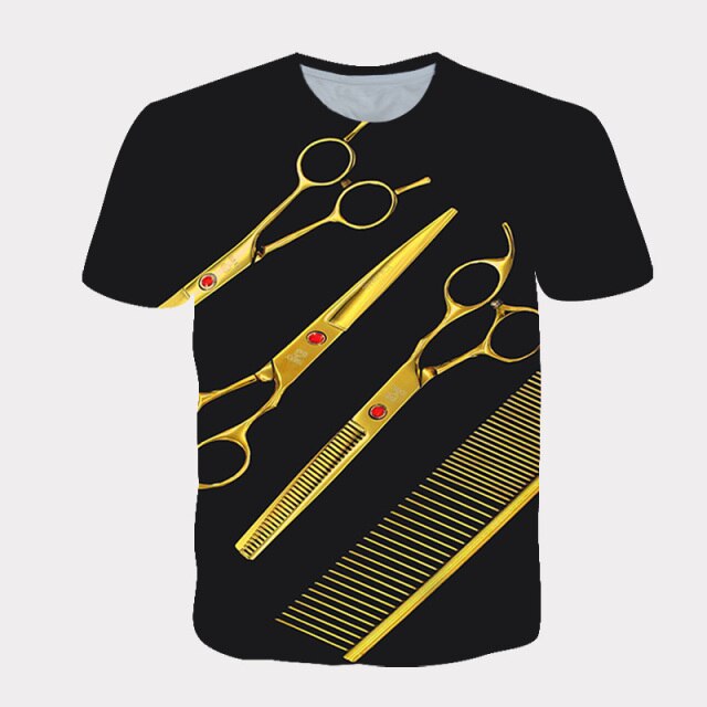 2021 hot-selling street Harajuku T-shirt for men and women dynamic 3D printing barber supplies cool short-sleeved T-shirt
