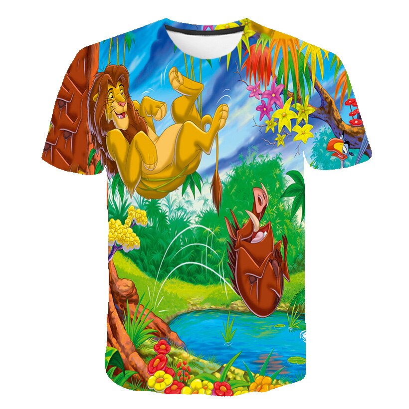 Boys and girls printed Lion King 3D T-shirt, cartoon design funny T-shirt, boys' informal summer clothing, sportswear