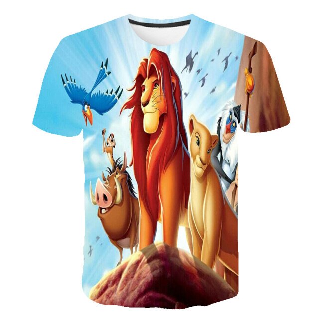 Boys and girls printed Lion King 3D T-shirt, cartoon design funny T-shirt, boys' informal summer clothing, sportswear