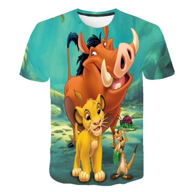 Boys and girls printed Lion King 3D T-shirt, cartoon design funny T-shirt, boys' informal summer clothing, sportswear