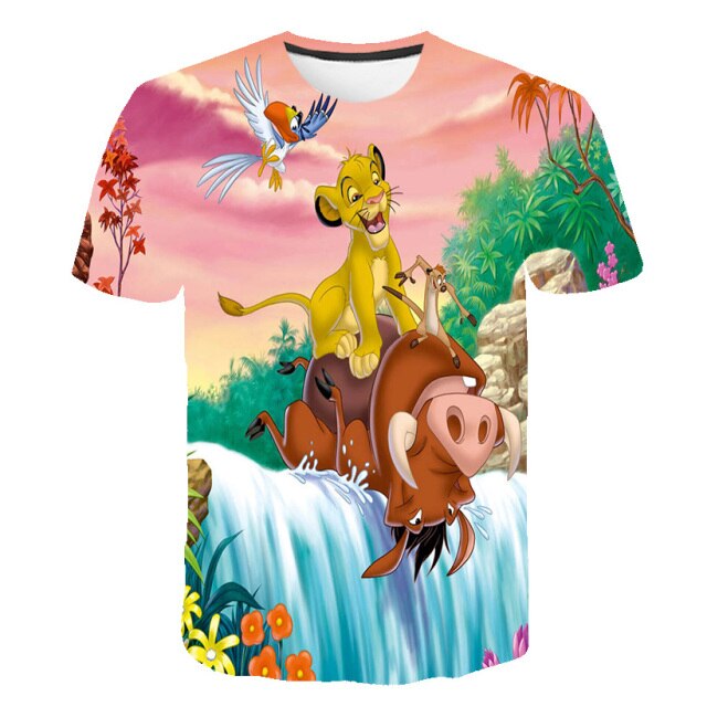 Boys and girls printed Lion King 3D T-shirt, cartoon design funny T-shirt, boys' informal summer clothing, sportswear