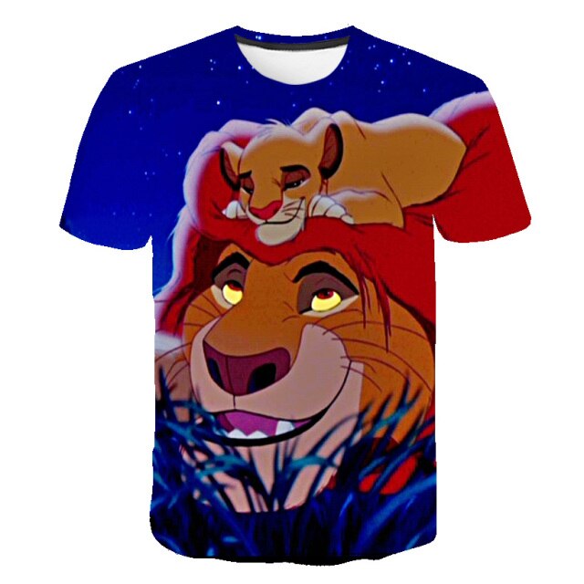Boys and girls printed Lion King 3D T-shirt, cartoon design funny T-shirt, boys' informal summer clothing, sportswear