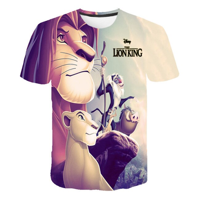Boys and girls printed Lion King 3D T-shirt, cartoon design funny T-shirt, boys' informal summer clothing, sportswear