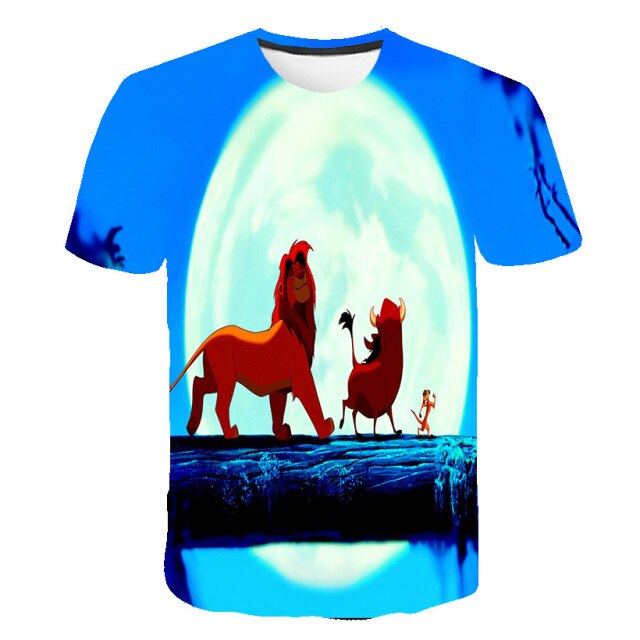 Boys and girls printed Lion King 3D T-shirt, cartoon design funny T-shirt, boys' informal summer clothing, sportswear
