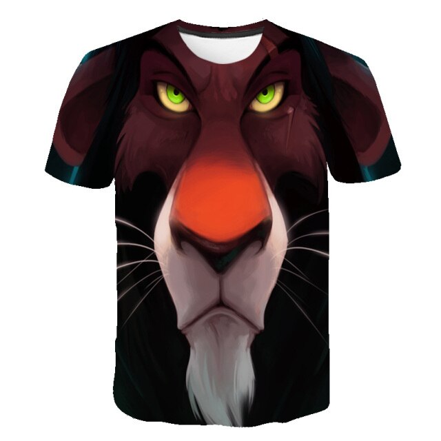 Boys and girls printed Lion King 3D T-shirt, cartoon design funny T-shirt, boys' informal summer clothing, sportswear