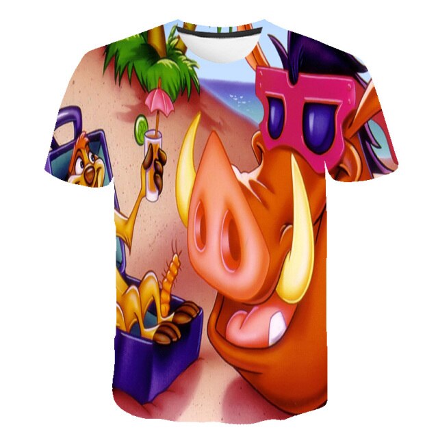 Boys and girls printed Lion King 3D T-shirt, cartoon design funny T-shirt, boys' informal summer clothing, sportswear