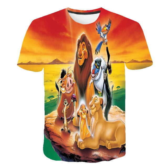 Boys and girls printed Lion King 3D T-shirt, cartoon design funny T-shirt, boys' informal summer clothing, sportswear