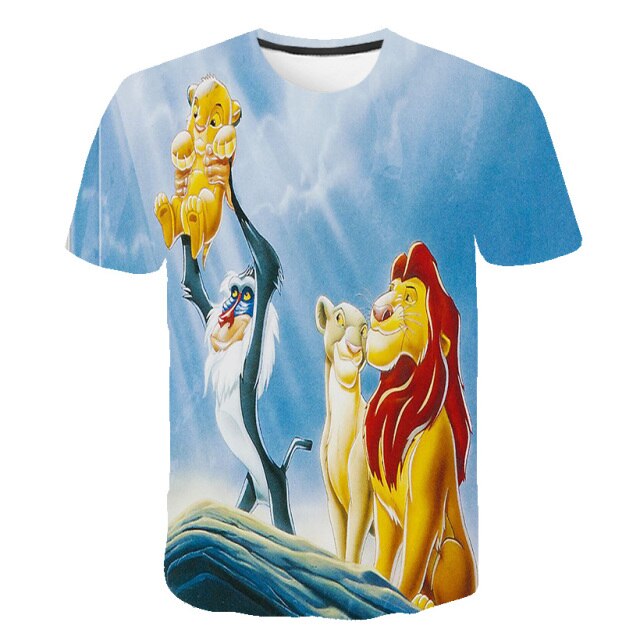 Boys and girls printed Lion King 3D T-shirt, cartoon design funny T-shirt, boys' informal summer clothing, sportswear