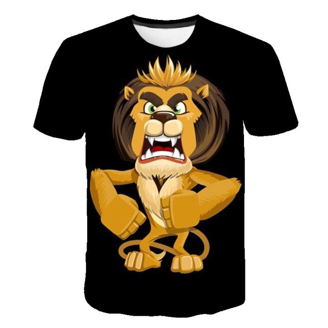Boys and girls printed Lion King 3D T-shirt, cartoon design funny T-shirt, boys' informal summer clothing, sportswear