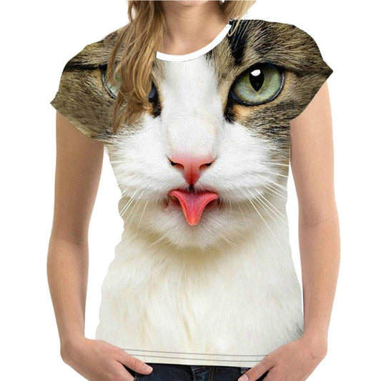 Ladies Unisex Funny T-shirt Casual 3d Cat Print T-shirt O-Neck Short Sleeve Top Fun T-shirt 2021