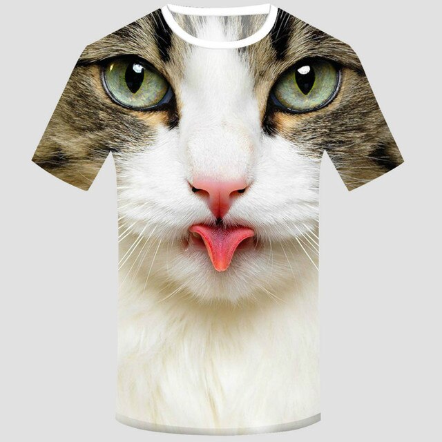 Ladies Unisex Funny T-shirt Casual 3d Cat Print T-shirt O-Neck Short Sleeve Top Fun T-shirt 2021