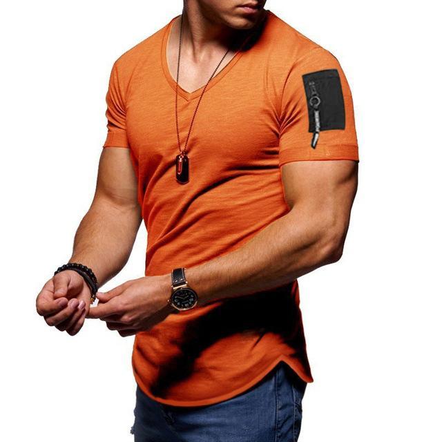 2021 New Summer Zipper Short Sleeved Men T Shirt Casual V Neck Fashion Tshirt Male Fitness Streetwear Tees Tops US Size M-3XL