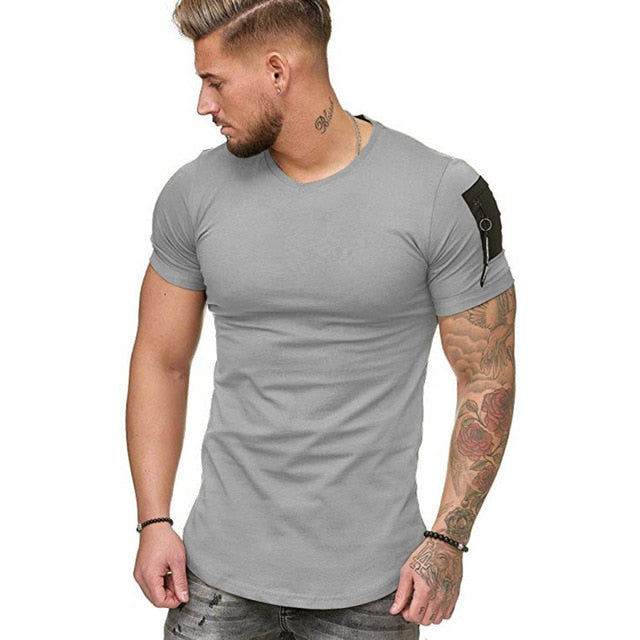 2021 New Summer Zipper Short Sleeved Men T Shirt Casual V Neck Fashion Tshirt Male Fitness Streetwear Tees Tops US Size M-3XL