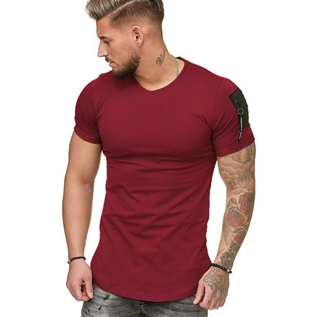 2021 New Summer Zipper Short Sleeved Men T Shirt Casual V Neck Fashion Tshirt Male Fitness Streetwear Tees Tops US Size M-3XL