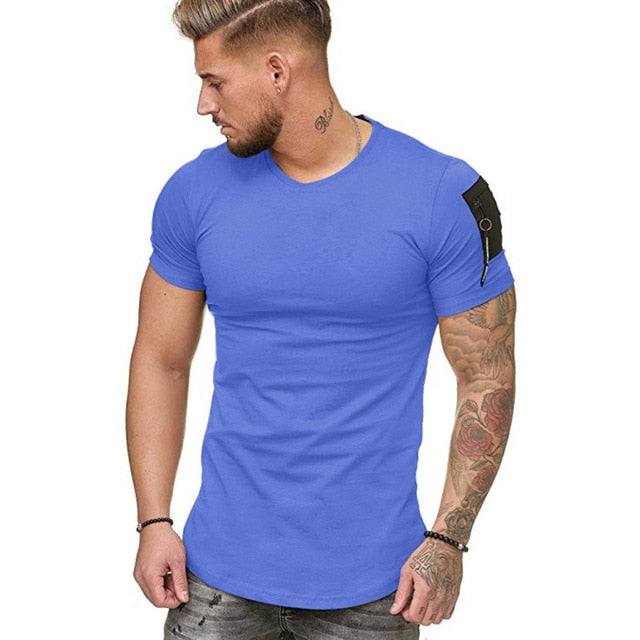 2021 New Summer Zipper Short Sleeved Men T Shirt Casual V Neck Fashion Tshirt Male Fitness Streetwear Tees Tops US Size M-3XL