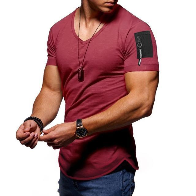 2021 New Summer Zipper Short Sleeved Men T Shirt Casual V Neck Fashion Tshirt Male Fitness Streetwear Tees Tops US Size M-3XL