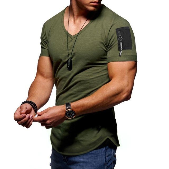 2021 New Summer Zipper Short Sleeved Men T Shirt Casual V Neck Fashion Tshirt Male Fitness Streetwear Tees Tops US Size M-3XL