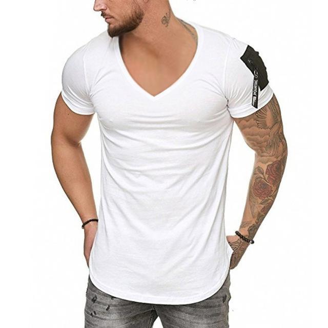 2021 New Summer Zipper Short Sleeved Men T Shirt Casual V Neck Fashion Tshirt Male Fitness Streetwear Tees Tops US Size M-3XL