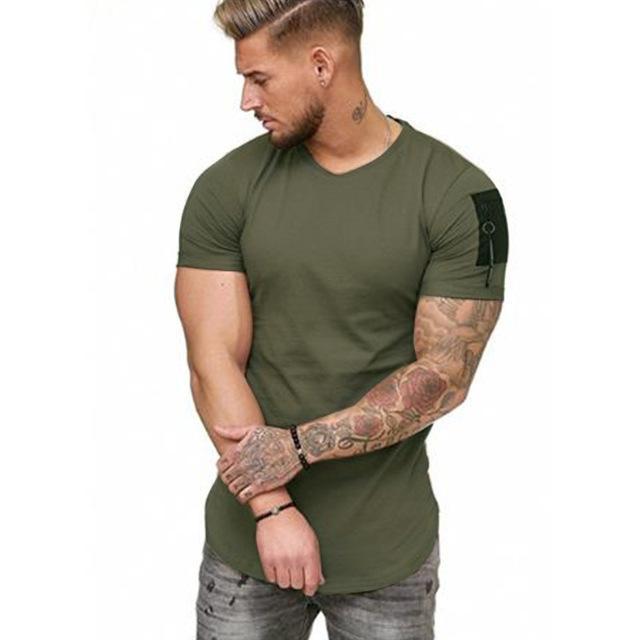 2021 New Summer Zipper Short Sleeved Men T Shirt Casual V Neck Fashion Tshirt Male Fitness Streetwear Tees Tops US Size M-3XL
