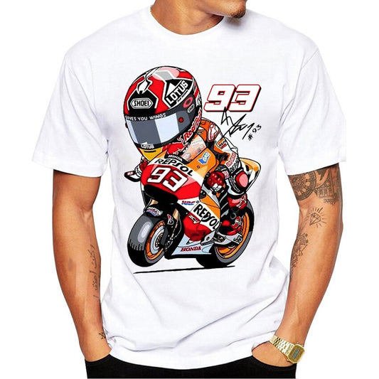 2021 New Summer Fashion Men Short Sleeve Marc Signature 93 Design Print T-Shirt Funny Boy Casual Tops MOTO Man White Tees