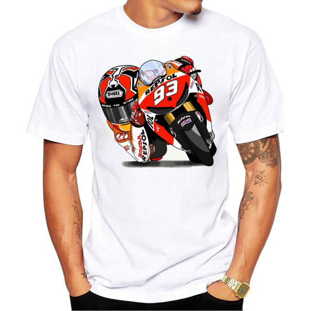 2021 New Summer Fashion Men Short Sleeve Marc Signature 93 Design Print T-Shirt Funny Boy Casual Tops MOTO Man White Tees