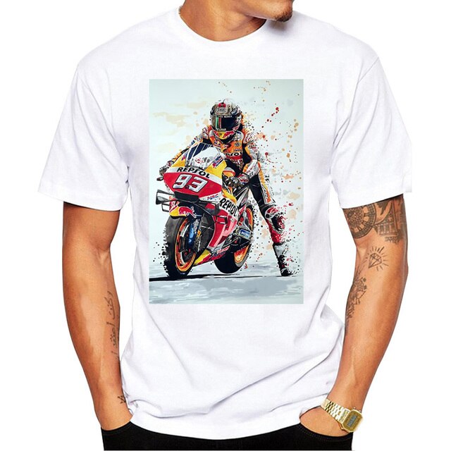 2021 New Summer Fashion Men Short Sleeve Marc Signature 93 Design Print T-Shirt Funny Boy Casual Tops MOTO Man White Tees