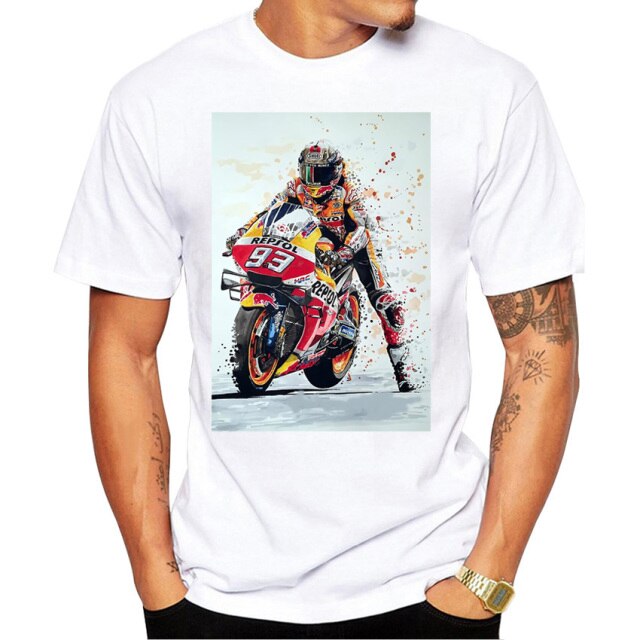2021 New Summer Fashion Men Short Sleeve Marc Signature 93 Design Print T-Shirt Funny Boy Casual Tops MOTO Man White Tees
