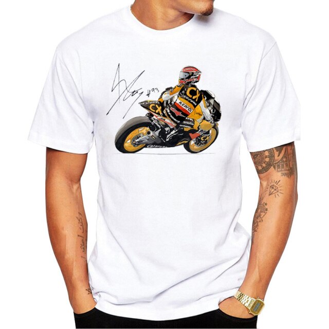 2021 New Summer Fashion Men Short Sleeve Marc Signature 93 Design Print T-Shirt Funny Boy Casual Tops MOTO Man White Tees
