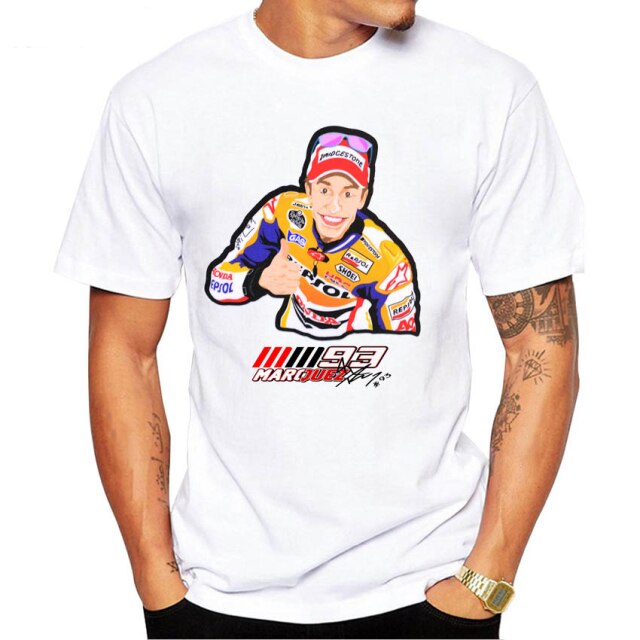 2021 New Summer Fashion Men Short Sleeve Marc Signature 93 Design Print T-Shirt Funny Boy Casual Tops MOTO Man White Tees