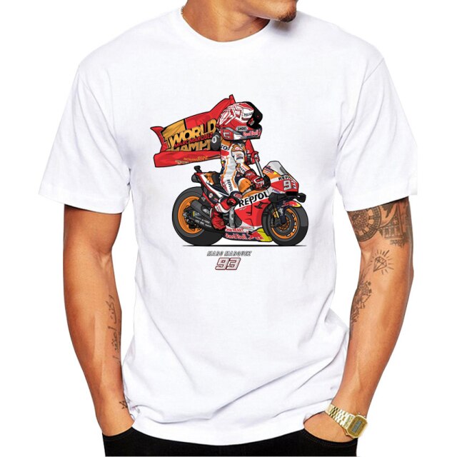 2021 New Summer Fashion Men Short Sleeve Marc Signature 93 Design Print T-Shirt Funny Boy Casual Tops MOTO Man White Tees