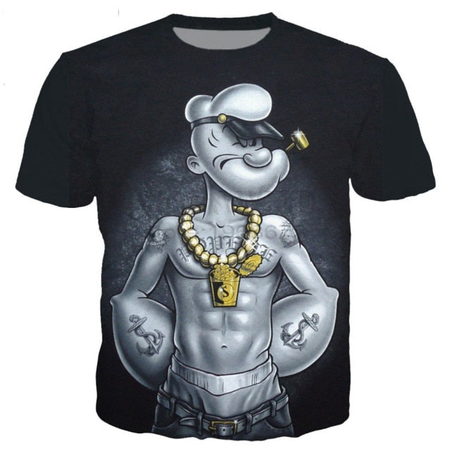 The 2021 Hot Classic Popeye T-shirt For Men And Women 3d-printed Sexy Muscular Men T-shirt Hip-hop Casual Summer Top