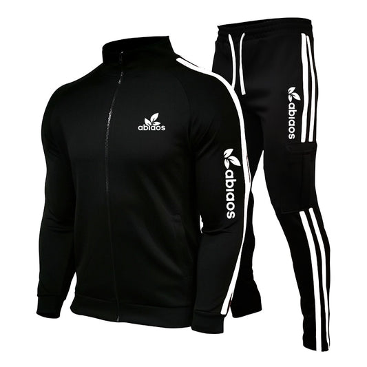 2021 Spring New Brand LOGO Men's Zipper Cardigan Jacket + Sports Pants Suit Striped Running Gym Basketball Jogging 2-Piece Set