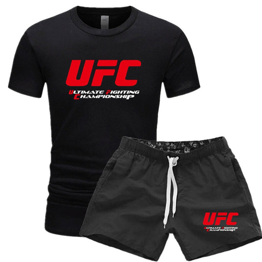 2021 NewBJJ Boxing 2 Pieces Men Sets Male Men Clothing Sportswear Set Fitness Summer Print Men Shorts T shirt Men's Suit