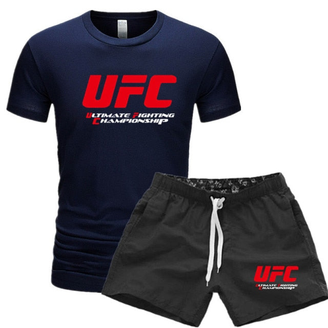 2021 NewBJJ Boxing 2 Pieces Men Sets Male Men Clothing Sportswear Set Fitness Summer Print Men Shorts T shirt Men's Suit