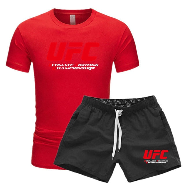 2021 NewBJJ Boxing 2 Pieces Men Sets Male Men Clothing Sportswear Set Fitness Summer Print Men Shorts T shirt Men's Suit