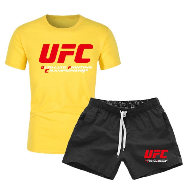 2021 NewBJJ Boxing 2 Pieces Men Sets Male Men Clothing Sportswear Set Fitness Summer Print Men Shorts T shirt Men's Suit