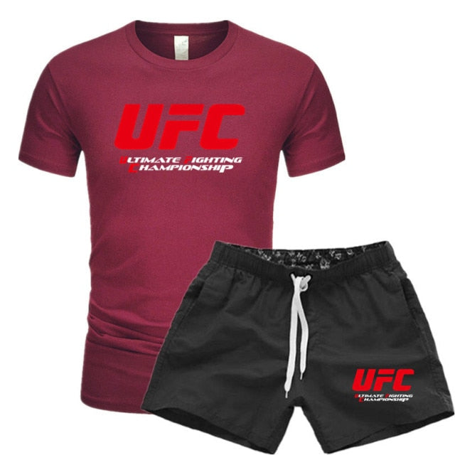 2021 NewBJJ Boxing 2 Pieces Men Sets Male Men Clothing Sportswear Set Fitness Summer Print Men Shorts T shirt Men's Suit