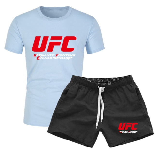 2021 NewBJJ Boxing 2 Pieces Men Sets Male Men Clothing Sportswear Set Fitness Summer Print Men Shorts T shirt Men's Suit