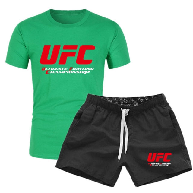 2021 NewBJJ Boxing 2 Pieces Men Sets Male Men Clothing Sportswear Set Fitness Summer Print Men Shorts T shirt Men's Suit