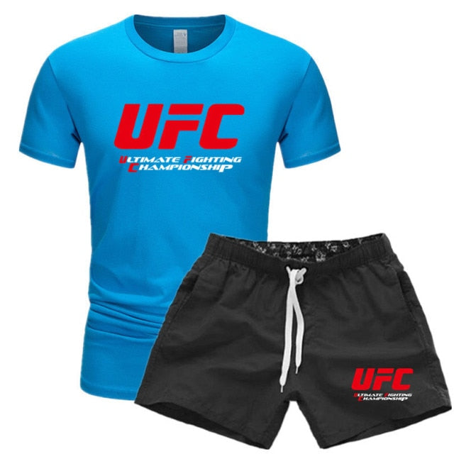2021 NewBJJ Boxing 2 Pieces Men Sets Male Men Clothing Sportswear Set Fitness Summer Print Men Shorts T shirt Men's Suit