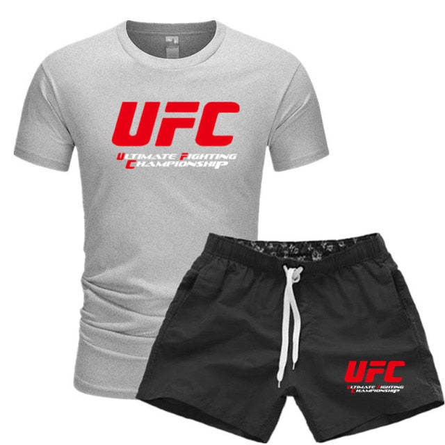 2021 NewBJJ Boxing 2 Pieces Men Sets Male Men Clothing Sportswear Set Fitness Summer Print Men Shorts T shirt Men's Suit