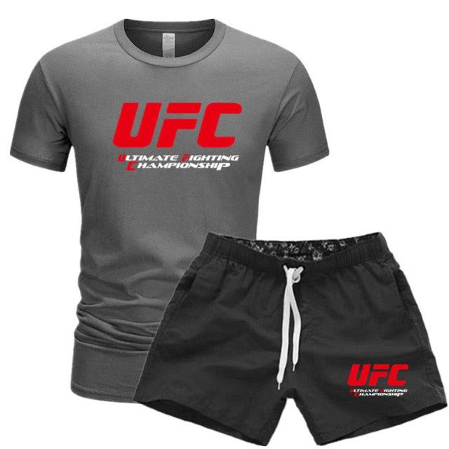 2021 NewBJJ Boxing 2 Pieces Men Sets Male Men Clothing Sportswear Set Fitness Summer Print Men Shorts T shirt Men's Suit