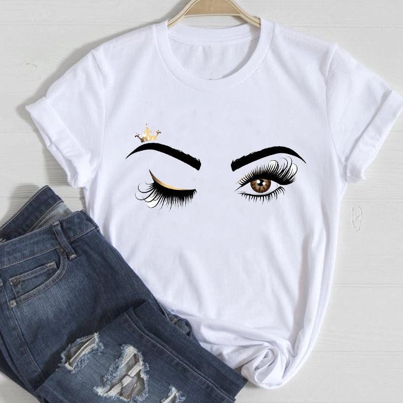 T-shirts Women Make Up Crown Fashion 90s Trend 2021 Spring Summer Clothes Graphic Tshirt Top Lady Print Female Tee T-Shirt