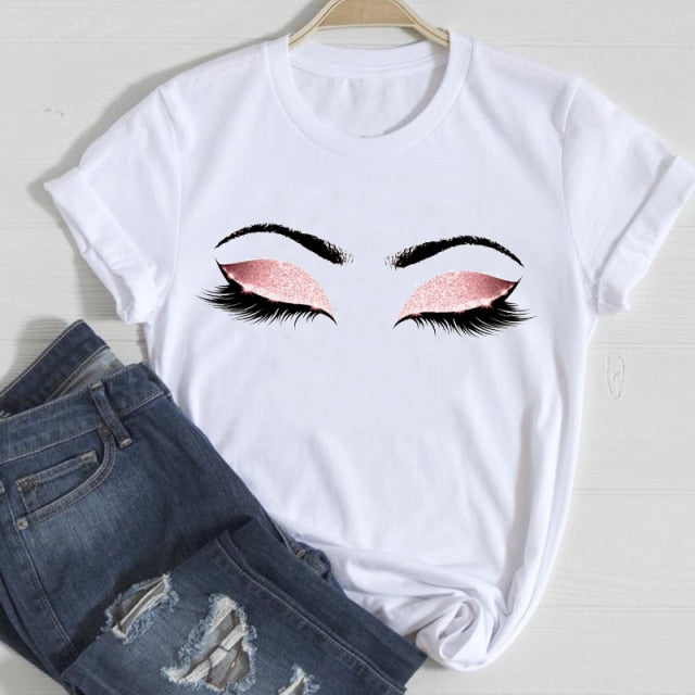 T-shirts Women Make Up Crown Fashion 90s Trend 2021 Spring Summer Clothes Graphic Tshirt Top Lady Print Female Tee T-Shirt