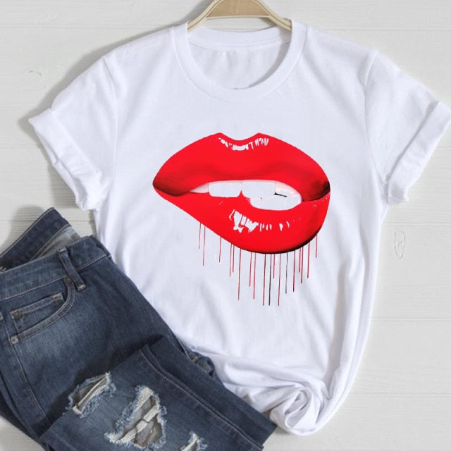 T-shirts Women Make Up Crown Fashion 90s Trend 2021 Spring Summer Clothes Graphic Tshirt Top Lady Print Female Tee T-Shirt