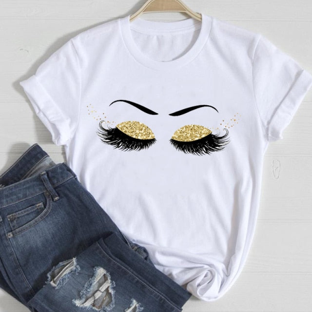 T-shirts Women Make Up Crown Fashion 90s Trend 2021 Spring Summer Clothes Graphic Tshirt Top Lady Print Female Tee T-Shirt