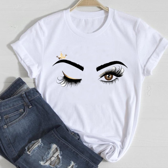 T-shirts Women Make Up Crown Fashion 90s Trend 2021 Spring Summer Clothes Graphic Tshirt Top Lady Print Female Tee T-Shirt