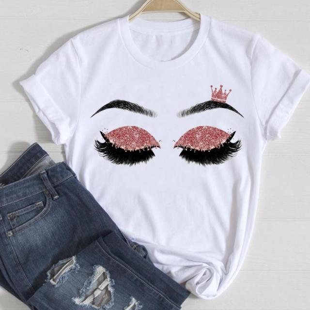 T-shirts Women Make Up Crown Fashion 90s Trend 2021 Spring Summer Clothes Graphic Tshirt Top Lady Print Female Tee T-Shirt