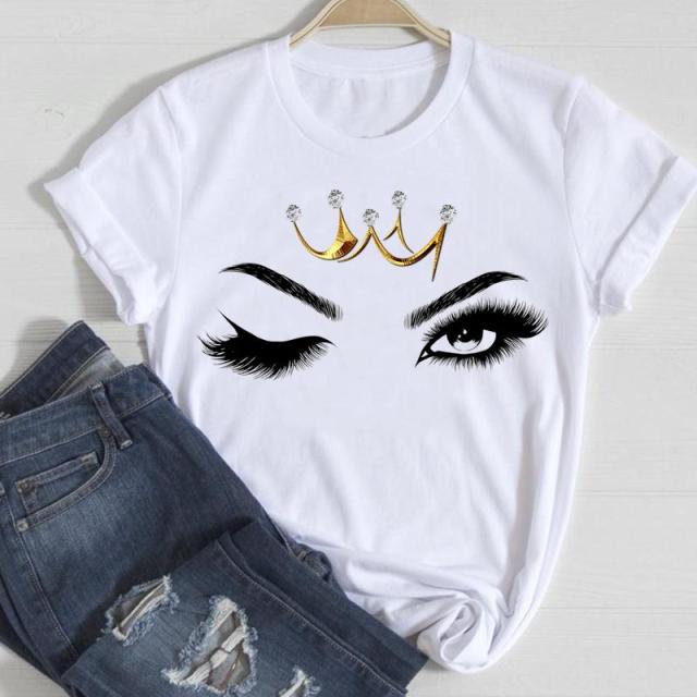 T-shirts Women Make Up Crown Fashion 90s Trend 2021 Spring Summer Clothes Graphic Tshirt Top Lady Print Female Tee T-Shirt