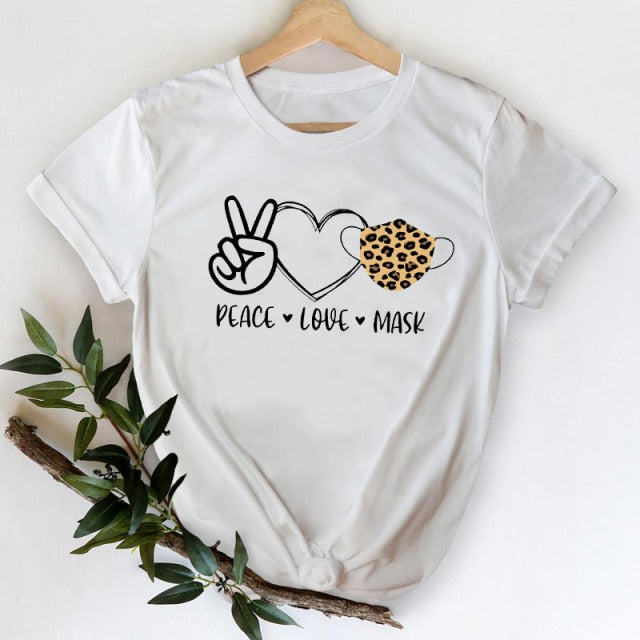 T-shirts Women 2021 Leopard Heart Casual 90s Fashion Trend Printing Clothes Graphic Tshirt Top Lady Print Female Tee T-Shirt